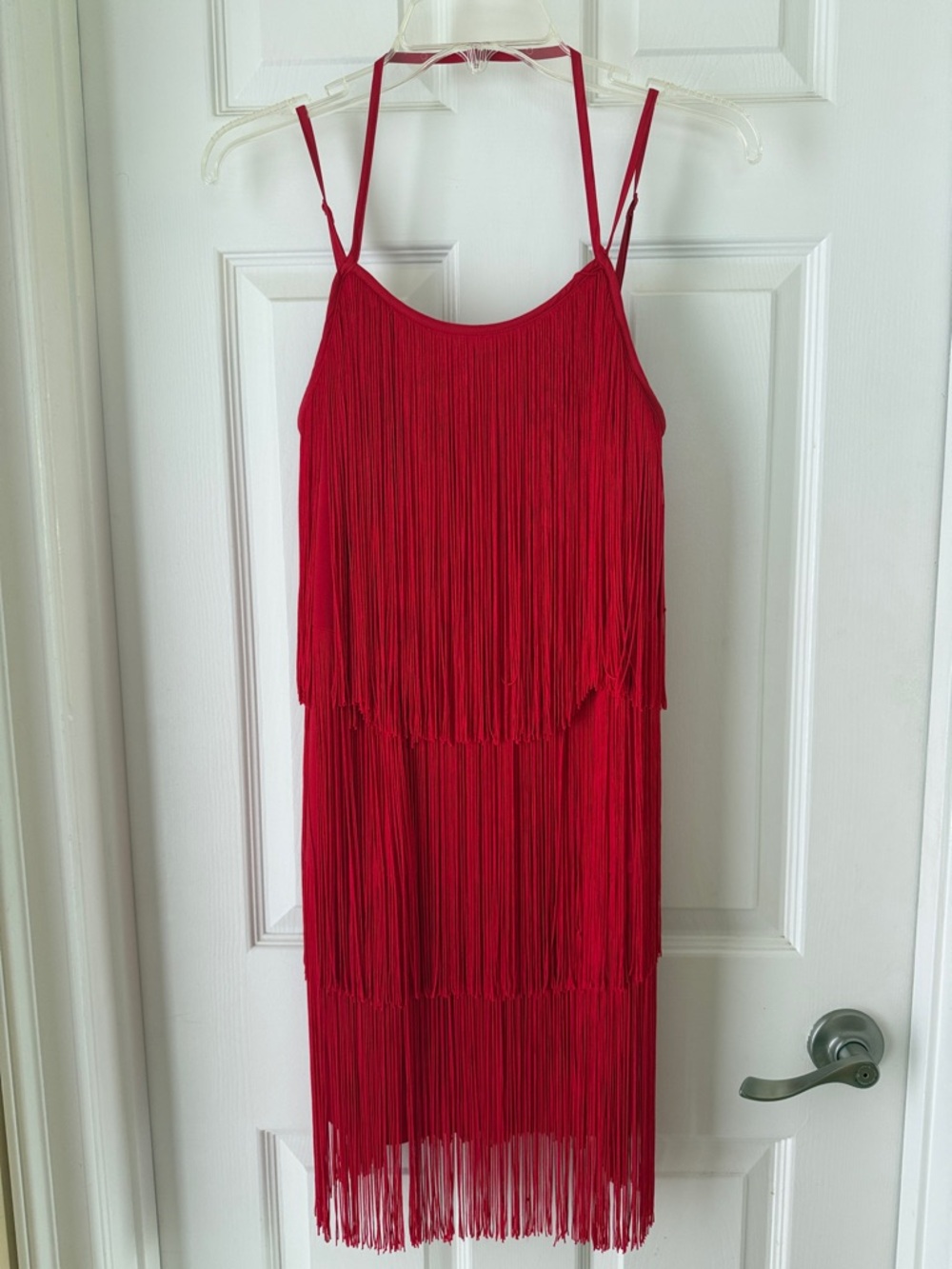 Red Fringe Mini (Gatsby) Dress with Spaghetti Straps & Halter Strap - Ss 6. EUC